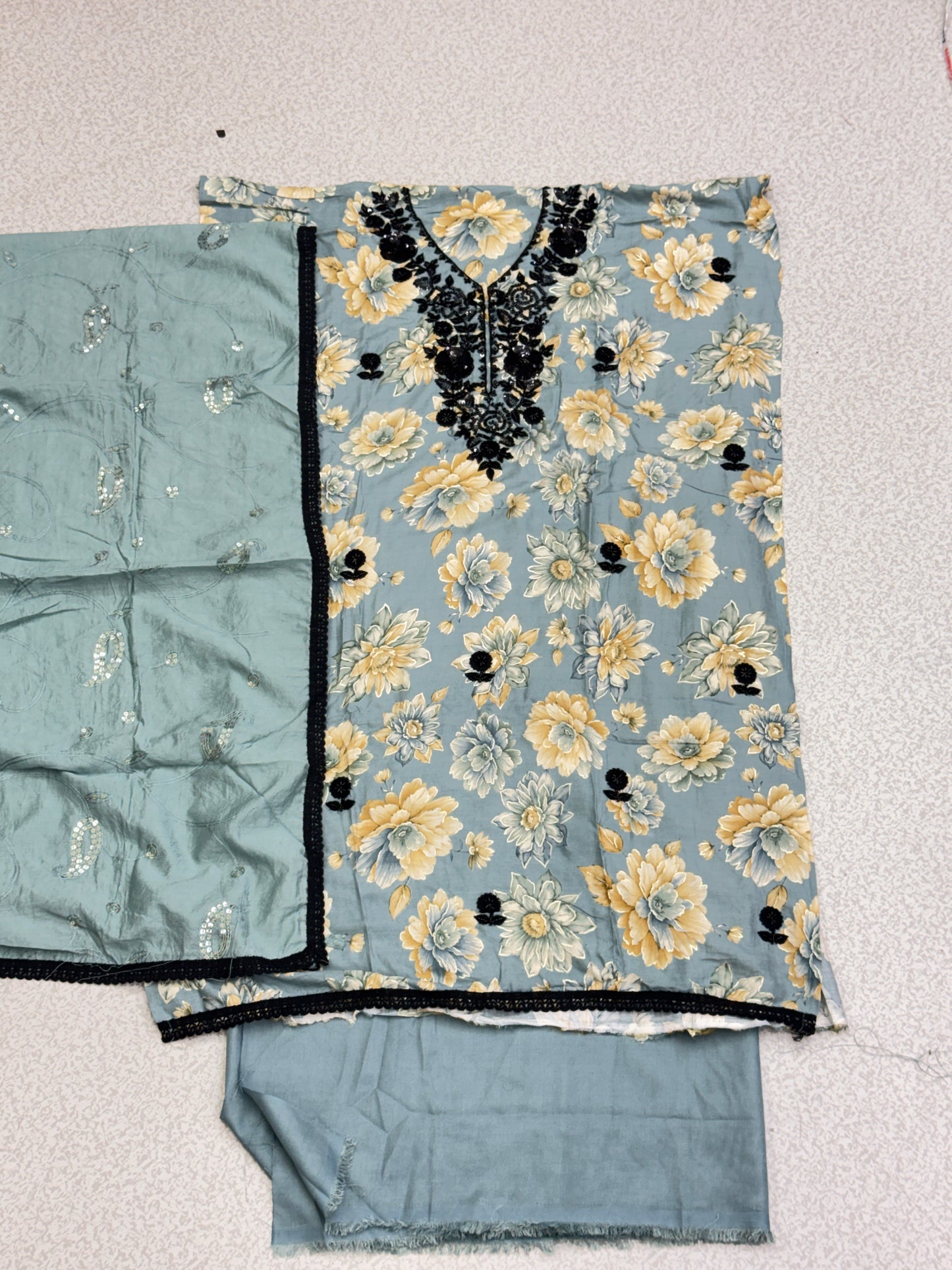 premium black bits work dress material