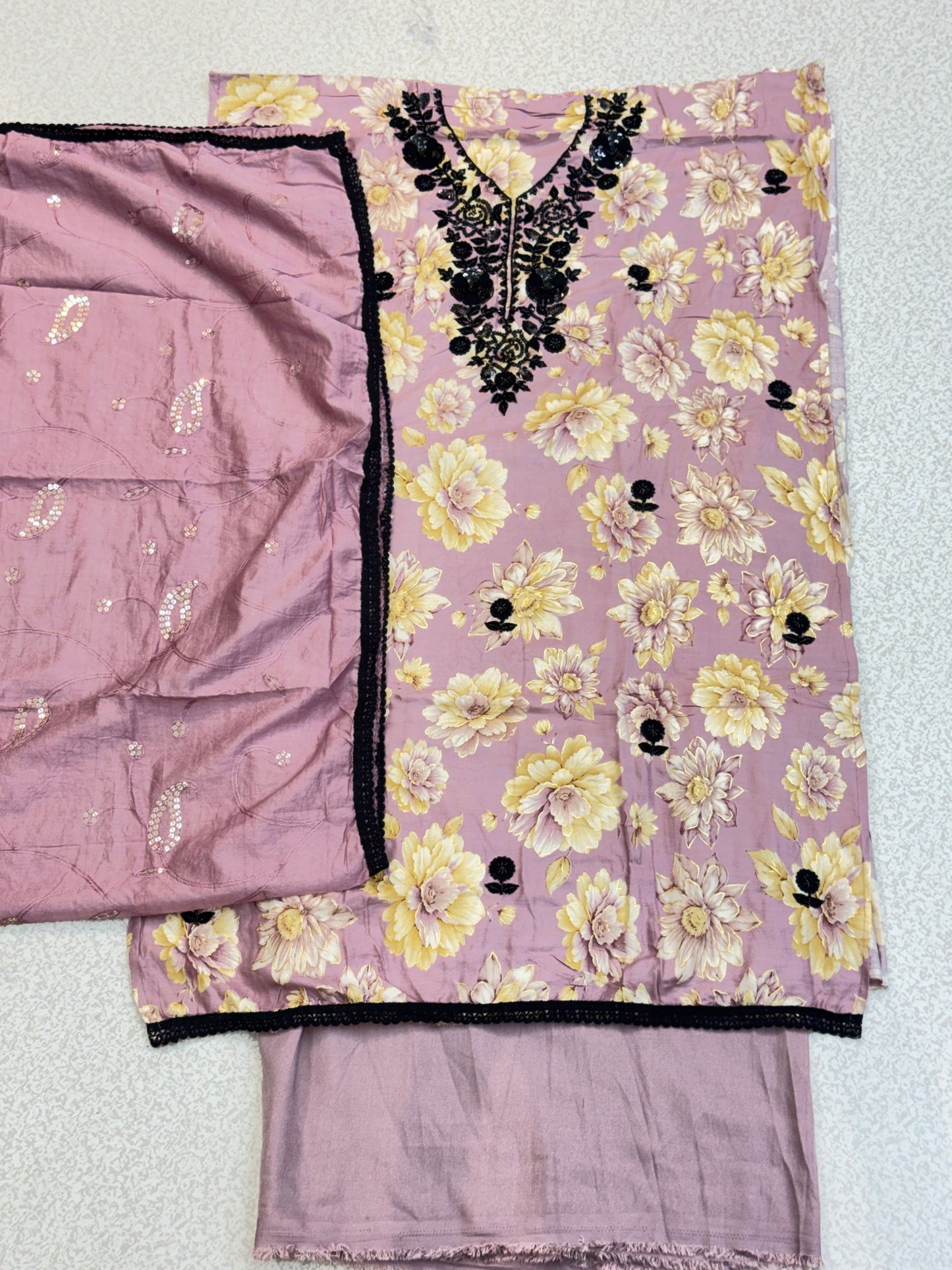 premium black bits work dress material