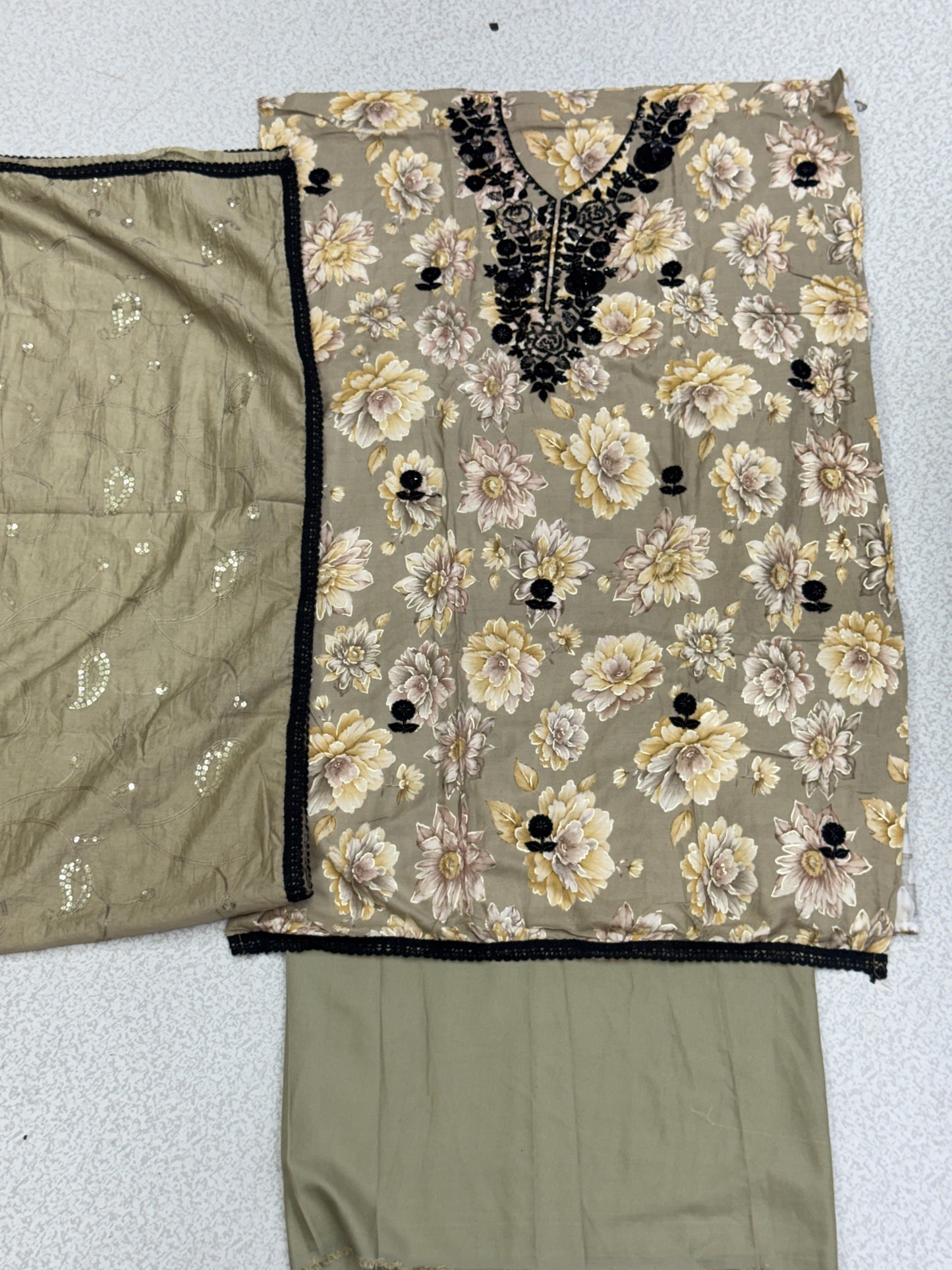 premium black bits work dress material