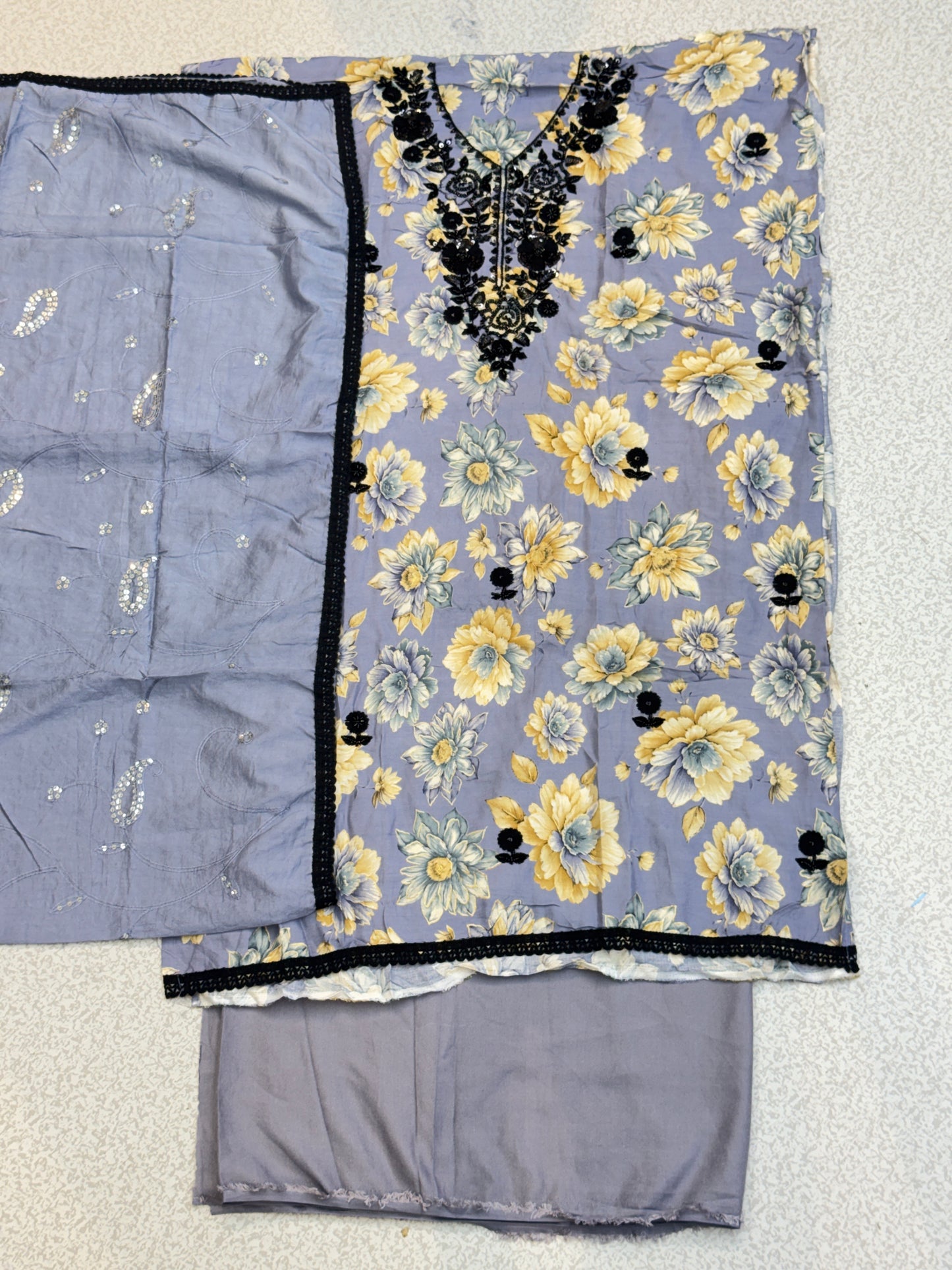 premium black bits work dress material